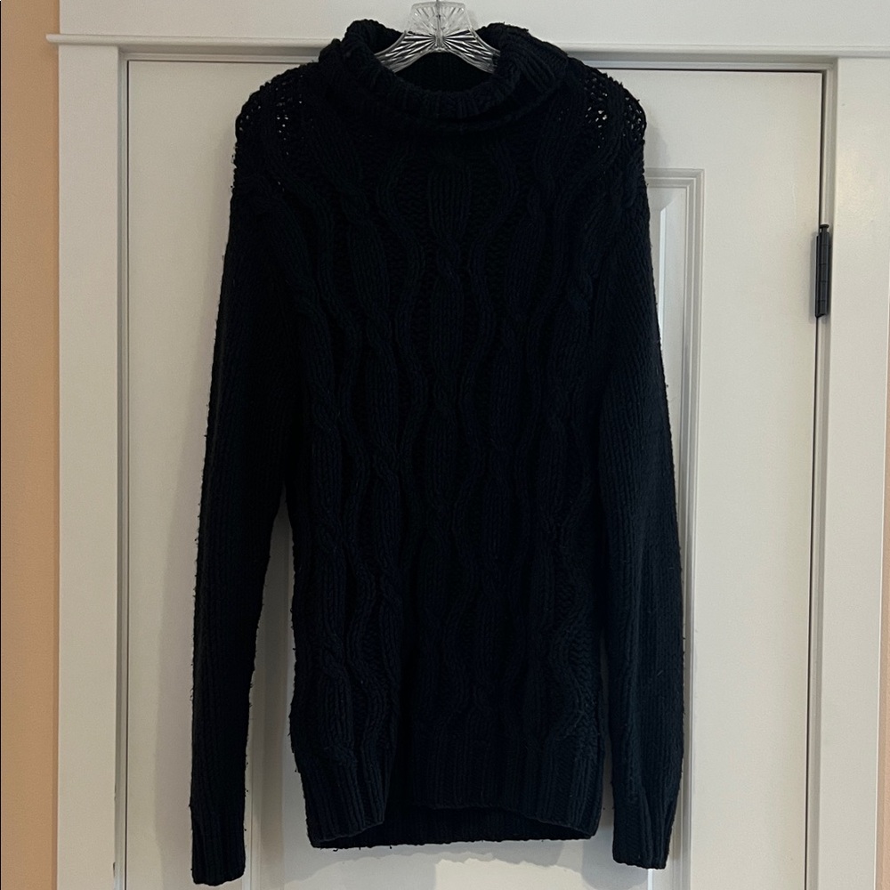 Women's Black Cable Knit Turtleneck Sweater